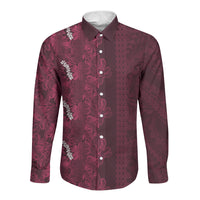 Burgundy Hibiscus Monstera Seamless Kakau Hawaii Long Sleeve Button Shirt LT14 Unisex Burgundy - Polynesian Pride