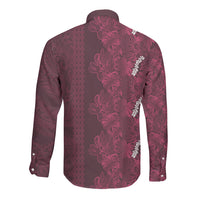Burgundy Hibiscus Monstera Seamless Kakau Hawaii Long Sleeve Button Shirt LT14 - Polynesian Pride