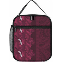 Burgundy Hibiscus Monstera Seamless Kakau Hawaii Lunch Bag LT14 10.2 × 8.3 × 4.3 inch Burgundy - Polynesian Pride