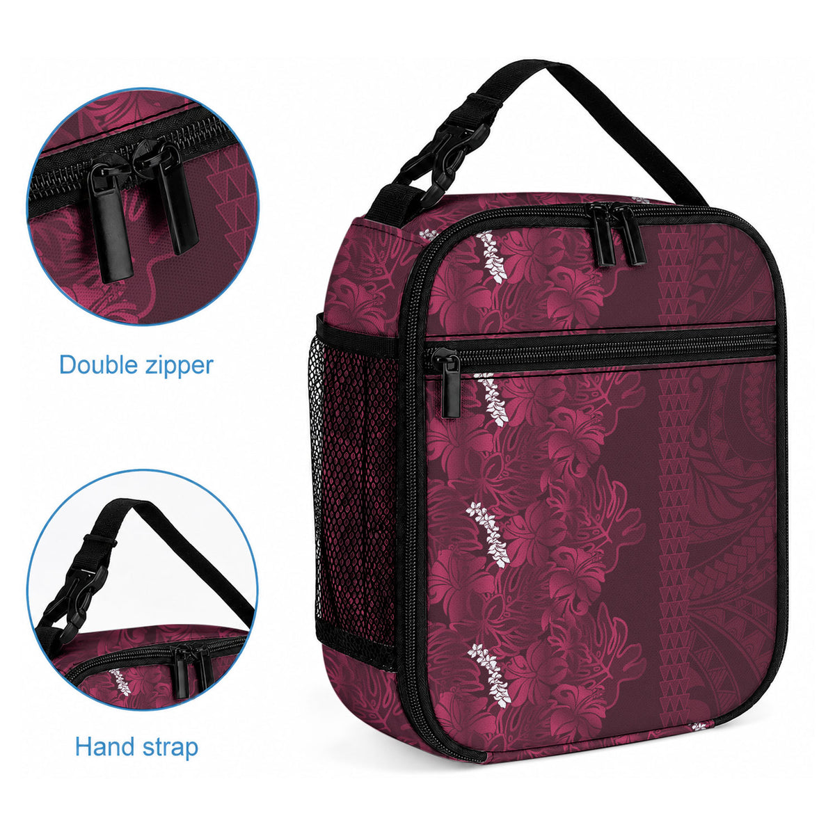 Burgundy Hibiscus Monstera Seamless Kakau Hawaii Lunch Bag LT14 - Polynesian Pride