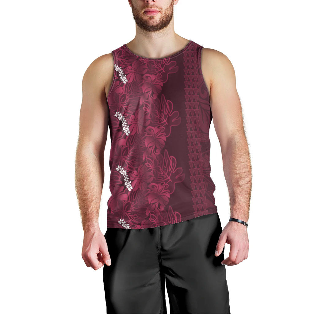 Burgundy Hibiscus Monstera Seamless Kakau Hawaii Men Tank Top LT14 - Polynesian Pride
