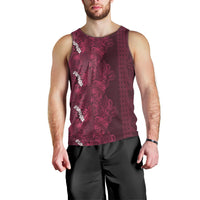 Burgundy Hibiscus Monstera Seamless Kakau Hawaii Men Tank Top LT14 - Polynesian Pride