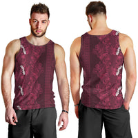 Burgundy Hibiscus Monstera Seamless Kakau Hawaii Men Tank Top LT14 - Polynesian Pride