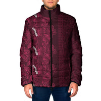 Burgundy Hibiscus Monstera Seamless Kakau Hawaii Padded Jacket LT14 Men Burgundy - Polynesian Pride