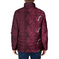 Burgundy Hibiscus Monstera Seamless Kakau Hawaii Padded Jacket LT14 - Polynesian Pride