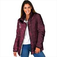 Burgundy Hibiscus Monstera Seamless Kakau Hawaii Padded Jacket LT14 Women Burgundy - Polynesian Pride