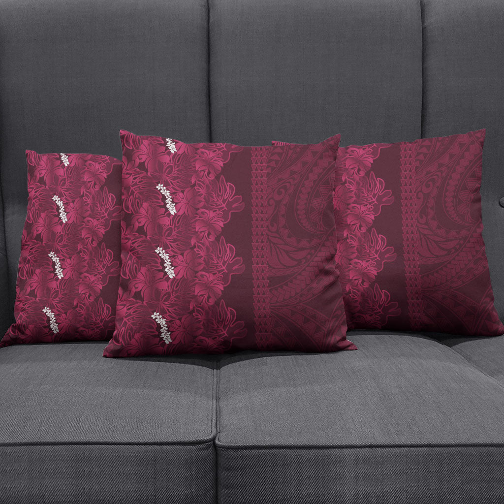 Burgundy Hibiscus Monstera Seamless Kakau Hawaii Pillow Cover LT14 - Polynesian Pride