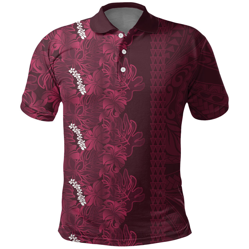 Burgundy Hibiscus Monstera Seamless Kakau Hawaii Polo Shirt LT14 Burgundy - Polynesian Pride