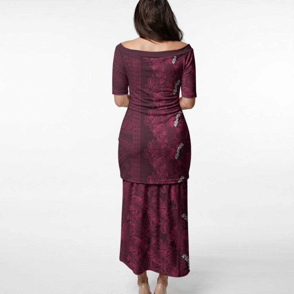 Burgundy Hibiscus Monstera Seamless Kakau Hawaii Puletasi LT14 - Polynesian Pride