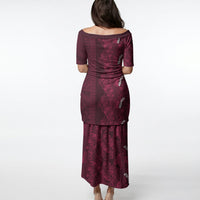 Burgundy Hibiscus Monstera Seamless Kakau Hawaii Puletasi LT14 - Polynesian Pride