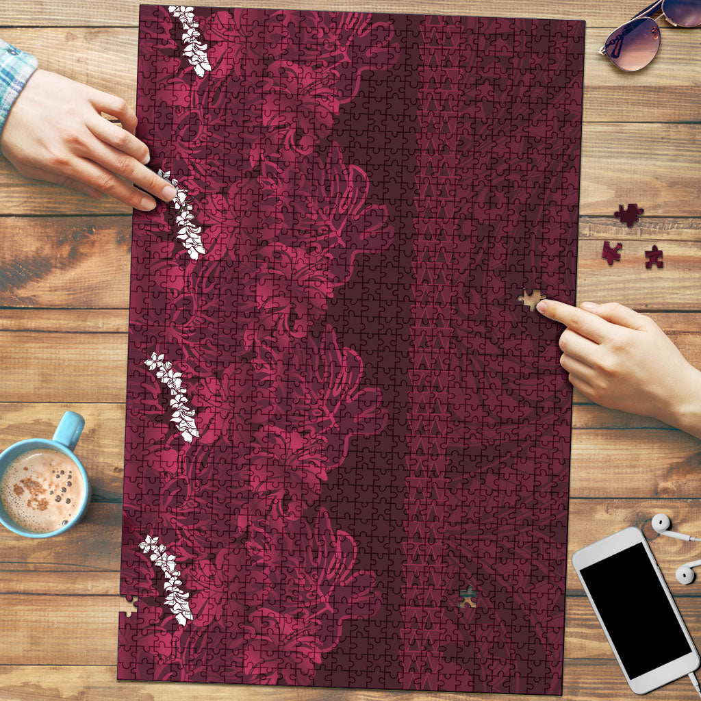Burgundy Hibiscus Monstera Seamless Kakau Hawaii Puzzle