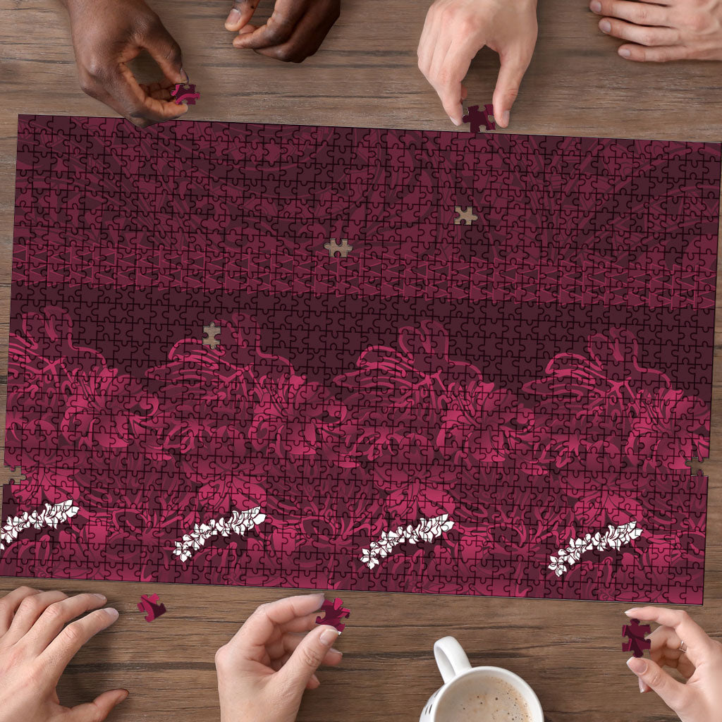 Burgundy Hibiscus Monstera Seamless Kakau Hawaii Puzzle LT14 - Polynesian Pride