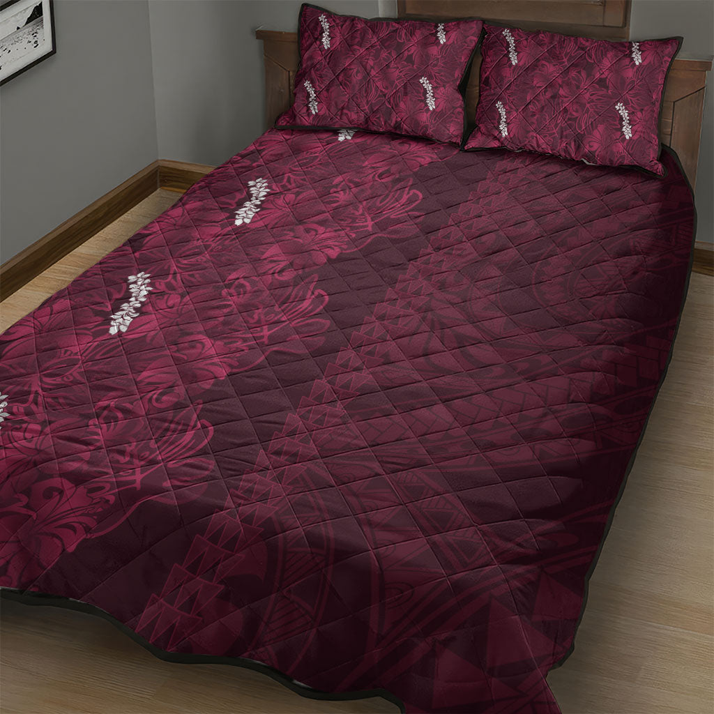 Burgundy Hibiscus Monstera Seamless Kakau Hawaii Quilt Bed Set LT14 - Polynesian Pride