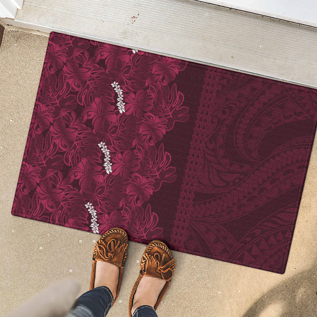 Burgundy Hibiscus Monstera Seamless Kakau Hawaii Rubber Doormat LT14 - Polynesian Pride
