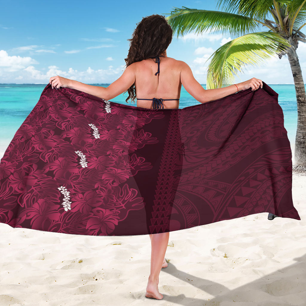 Burgundy Hibiscus Monstera Seamless Kakau Hawaii Sarong LT14 - Polynesian Pride