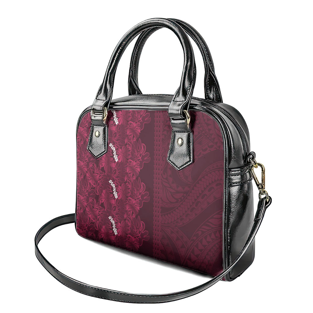 Burgundy Hibiscus Monstera Seamless Kakau Hawaii Shoulder Handbag LT14 - Polynesian Pride