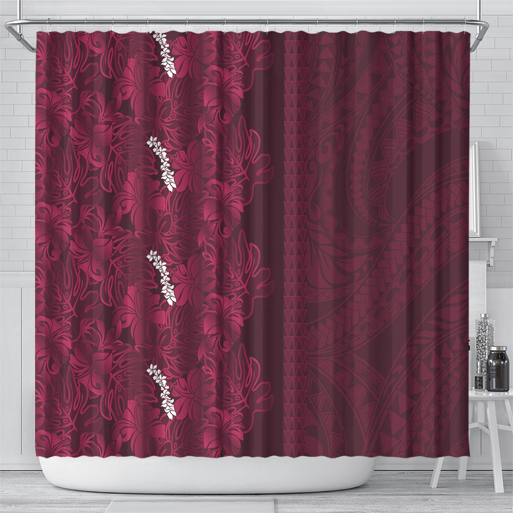 Burgundy Hibiscus Monstera Seamless Kakau Hawaii Shower Curtain LT14 - Polynesian Pride