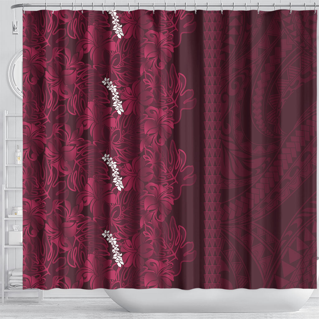 Burgundy Hibiscus Monstera Seamless Kakau Hawaii Shower Curtain LT14 - Polynesian Pride