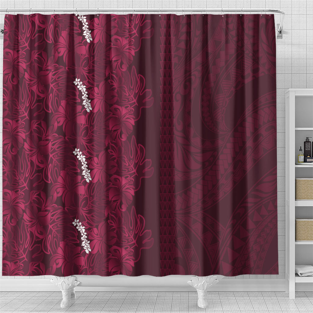 Burgundy Hibiscus Monstera Seamless Kakau Hawaii Shower Curtain LT14 - Polynesian Pride