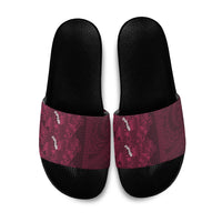 Burgundy Hibiscus Monstera Seamless Kakau Hawaii Slide Sandals LT14 Burgundy - Polynesian Pride