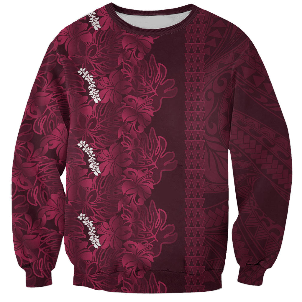 Burgundy Hibiscus Monstera Seamless Kakau Hawaii Sweatshirt LT14 Unisex Burgundy - Polynesian Pride