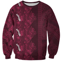 Burgundy Hibiscus Monstera Seamless Kakau Hawaii Sweatshirt LT14 Unisex Burgundy - Polynesian Pride