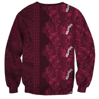 Burgundy Hibiscus Monstera Seamless Kakau Hawaii Sweatshirt LT14 - Polynesian Pride