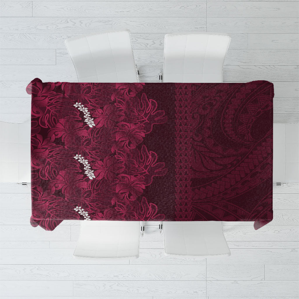 Burgundy Hibiscus Monstera Seamless Kakau Hawaii Tablecloth