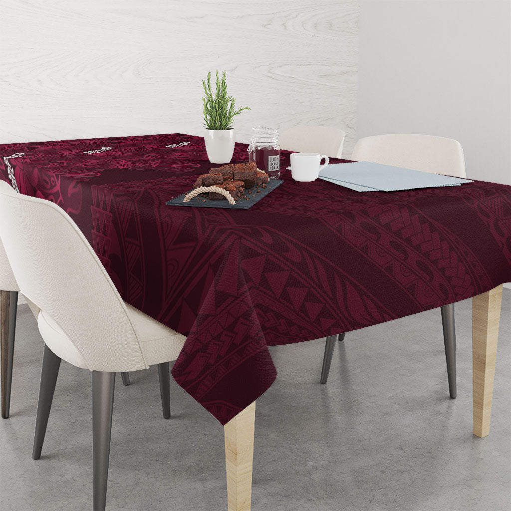 Burgundy Hibiscus Monstera Seamless Kakau Hawaii Tablecloth