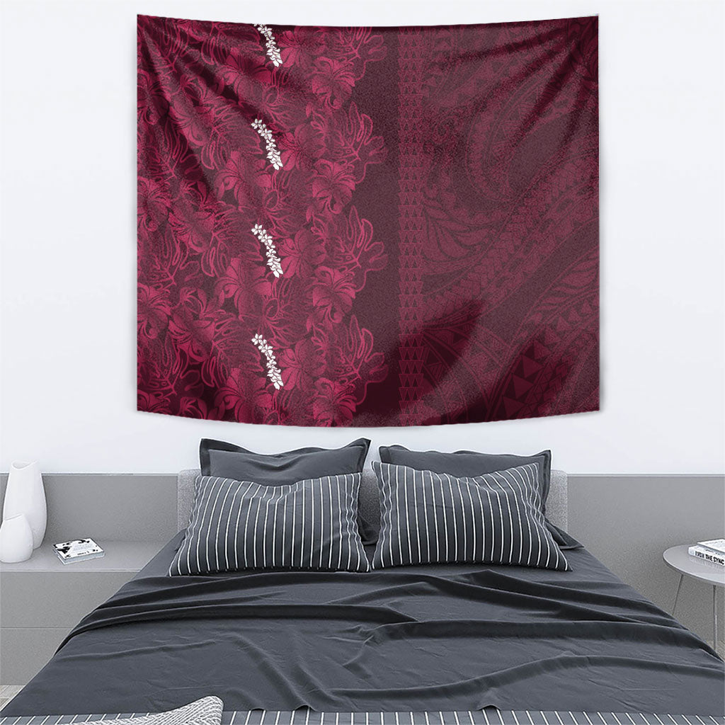 Burgundy Hibiscus Monstera Seamless Kakau Hawaii Tapestry LT14 - Polynesian Pride