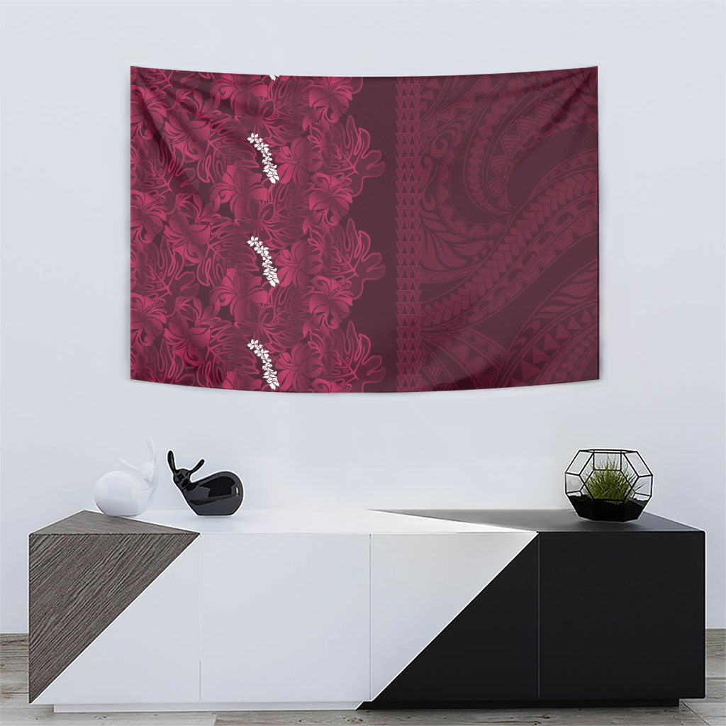 Burgundy Hibiscus Monstera Seamless Kakau Hawaii Tapestry LT14 - Polynesian Pride