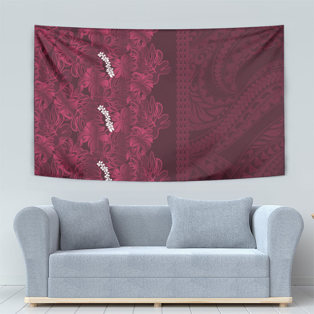 Burgundy Hibiscus Monstera Seamless Kakau Hawaii Tapestry LT14 - Polynesian Pride