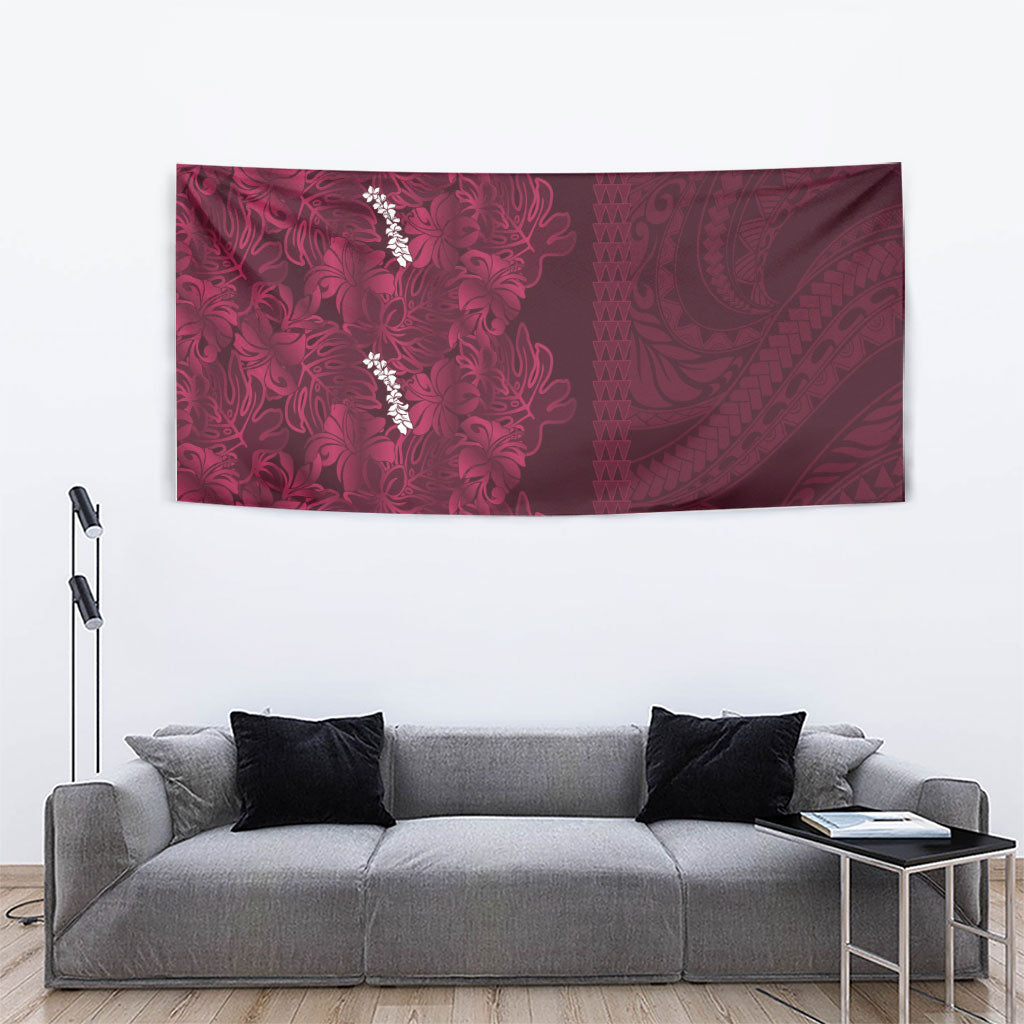 Burgundy Hibiscus Monstera Seamless Kakau Hawaii Tapestry LT14 - Polynesian Pride