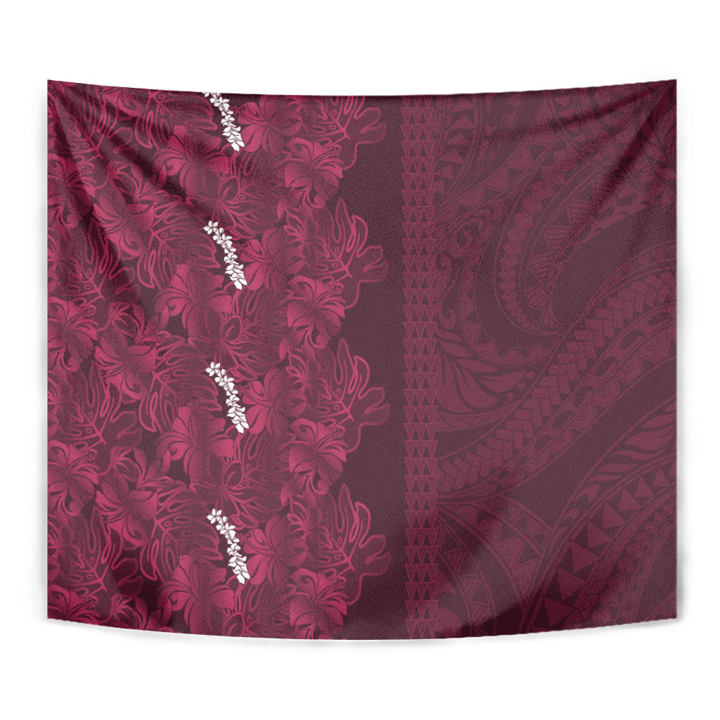 Burgundy Hibiscus Monstera Seamless Kakau Hawaii Tapestry LT14 - Polynesian Pride