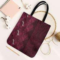 Burgundy Hibiscus Monstera Seamless Kakau Hawaii Tote Bag LT14 Black Strap One Size Burgundy - Polynesian Pride