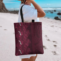 Burgundy Hibiscus Monstera Seamless Kakau Hawaii Tote Bag LT14 - Polynesian Pride