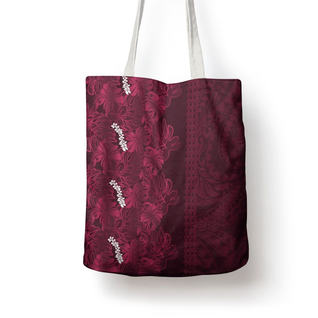 Burgundy Hibiscus Monstera Seamless Kakau Hawaii Tote Bag LT14 - Polynesian Pride