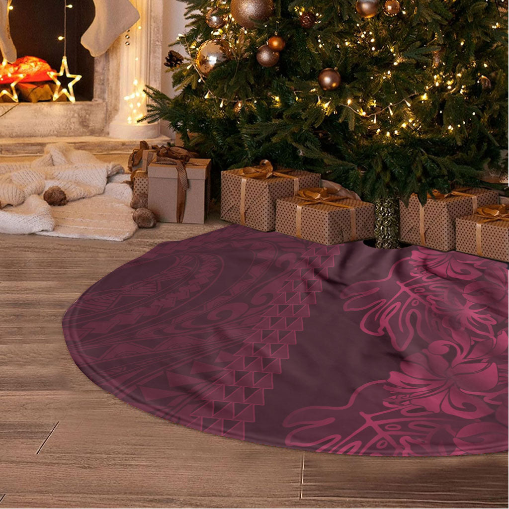 Burgundy Hibiscus Monstera Seamless Kakau Hawaii Tree Skirt LT14 - Polynesian Pride