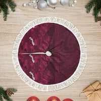 Burgundy Hibiscus Monstera Seamless Kakau Hawaii Tree Skirt LT14 Fringed Burgundy - Polynesian Pride