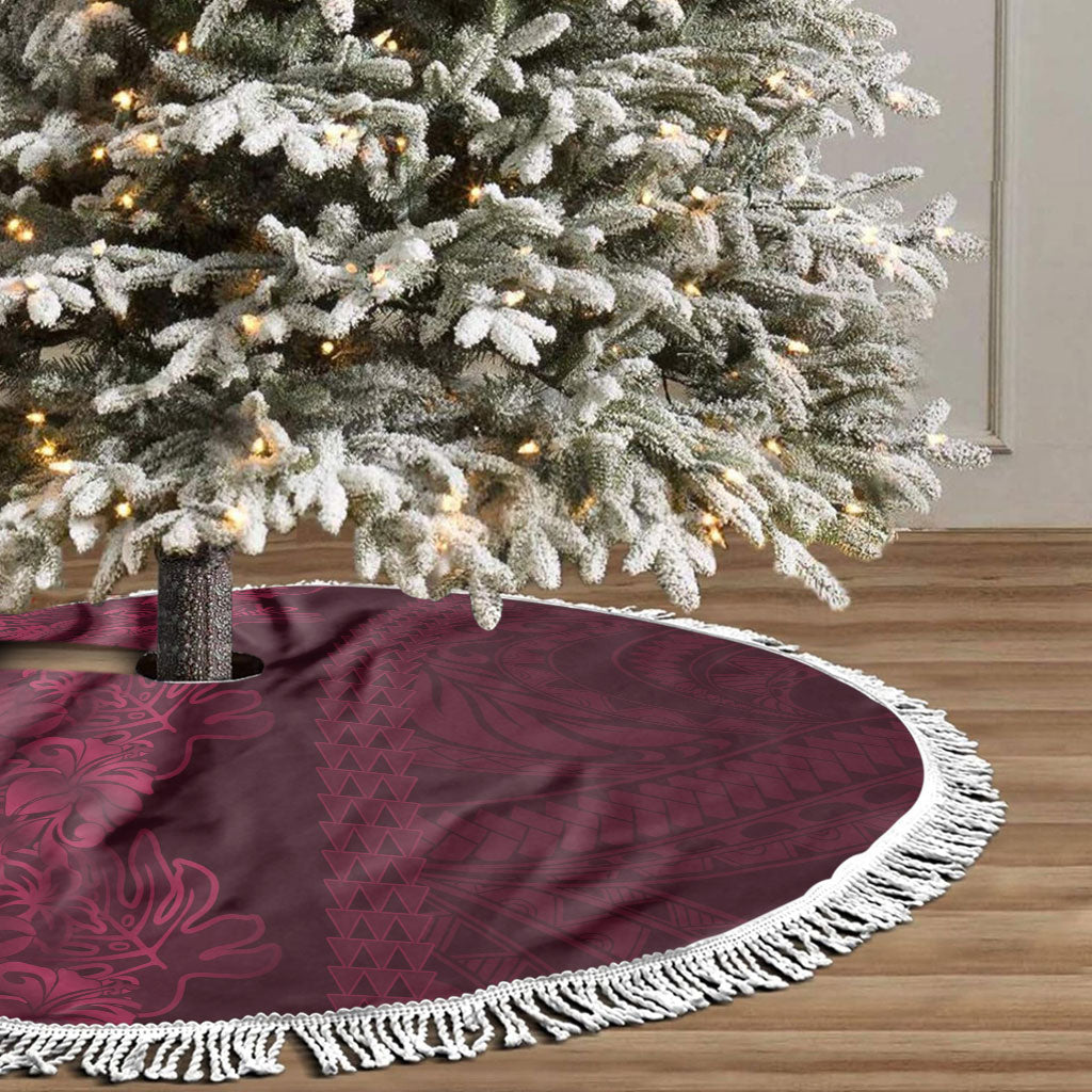 Burgundy Hibiscus Monstera Seamless Kakau Hawaii Tree Skirt LT14 - Polynesian Pride