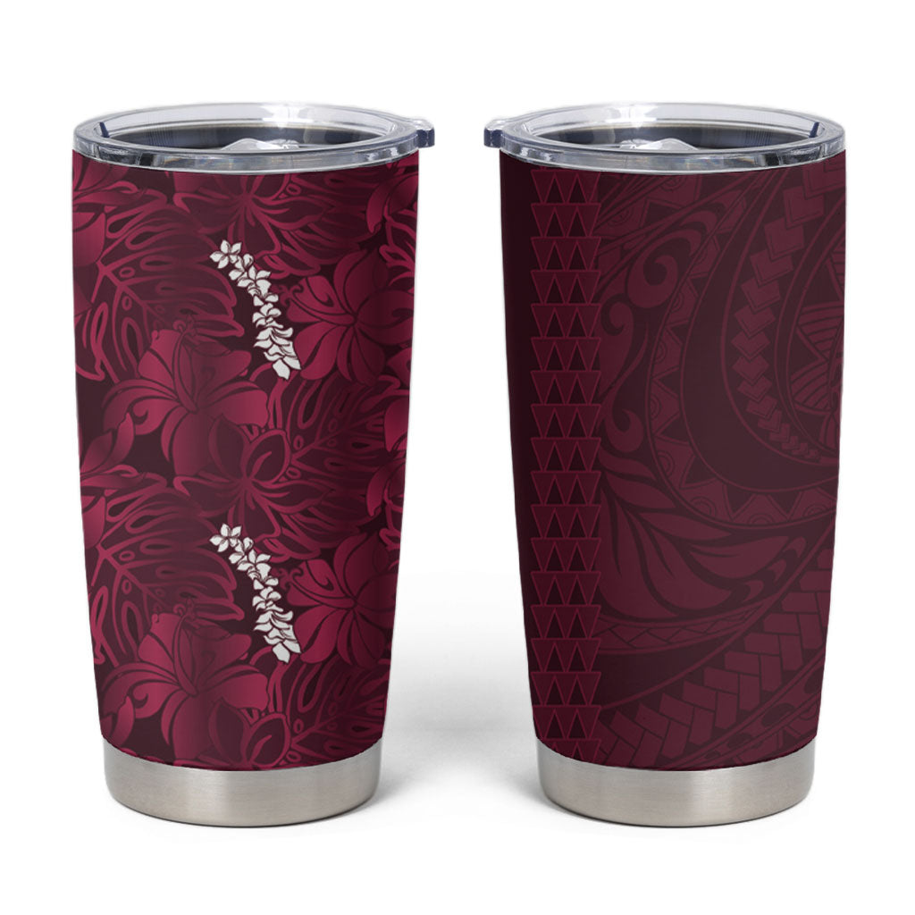 Burgundy Hibiscus Monstera Seamless Kakau Hawaii Tumbler Cup