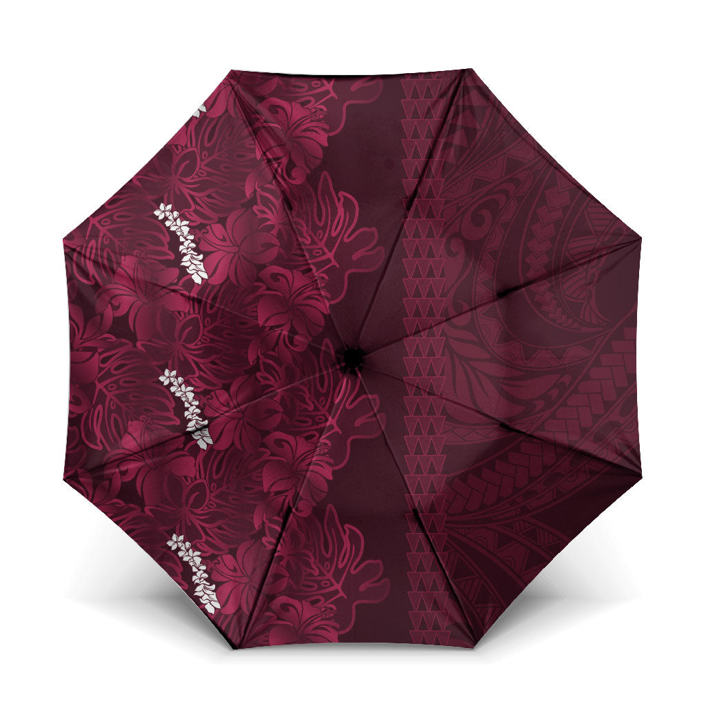 Burgundy Hibiscus Monstera Seamless Kakau Hawaii Umbrella