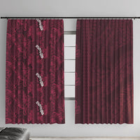 Burgundy Hibiscus Monstera Seamless Kakau Hawaii Window Curtain LT14 With Hooks Burgundy - Polynesian Pride
