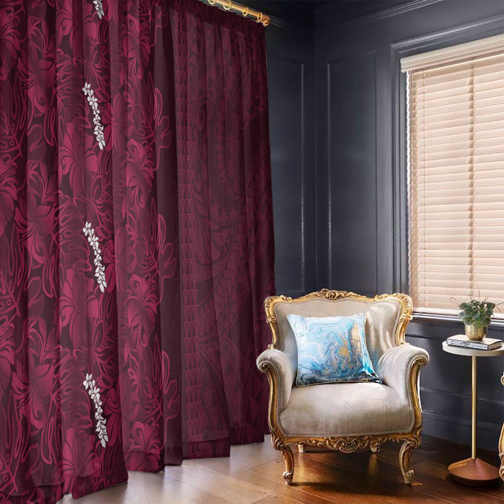 Burgundy Hibiscus Monstera Seamless Kakau Hawaii Window Curtain LT14 - Polynesian Pride