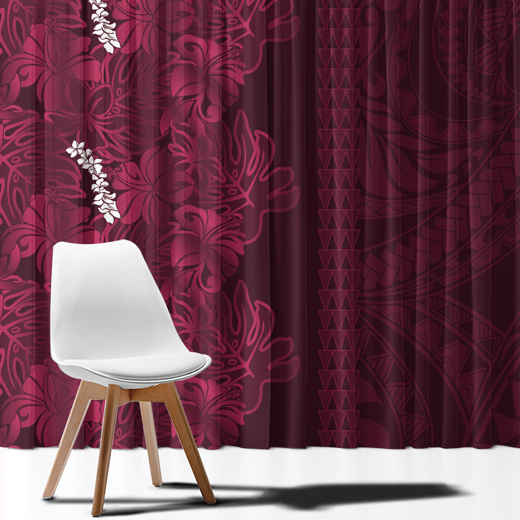Burgundy Hibiscus Monstera Seamless Kakau Hawaii Window Curtain LT14 - Polynesian Pride