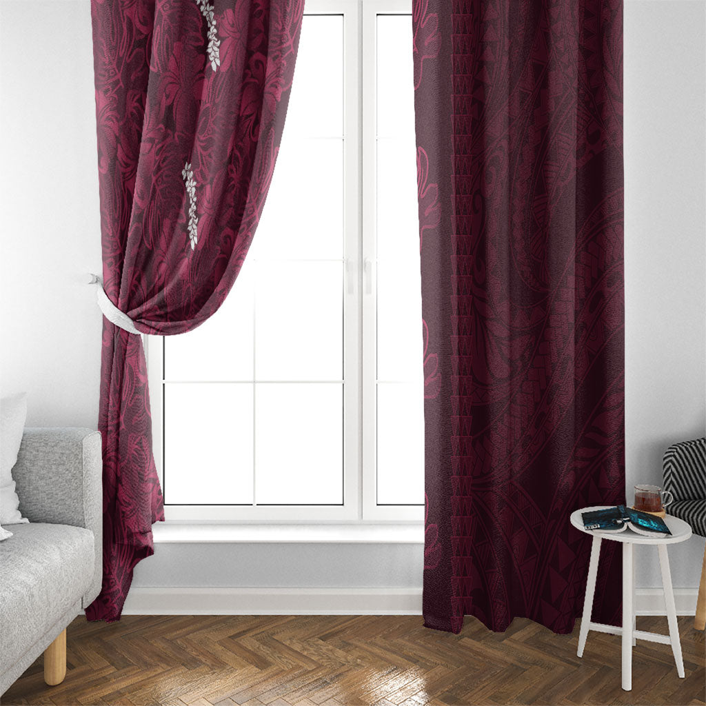 Burgundy Hibiscus Monstera Seamless Kakau Hawaii Window Curtain LT14 - Polynesian Pride