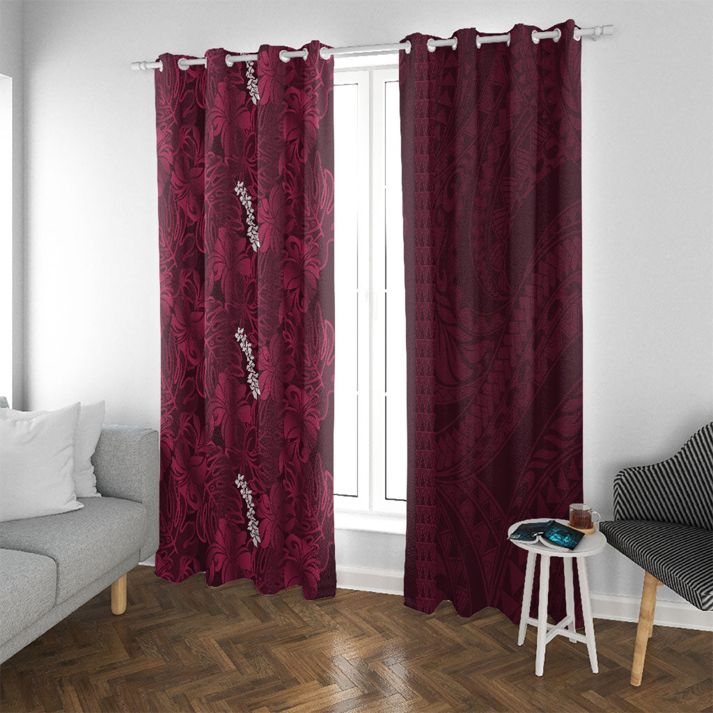 Burgundy Hibiscus Monstera Seamless Kakau Hawaii Window Curtain LT14 With Grommets Burgundy - Polynesian Pride