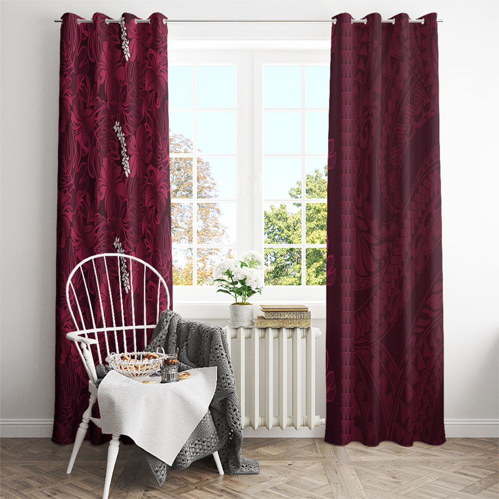 Burgundy Hibiscus Monstera Seamless Kakau Hawaii Window Curtain LT14 - Polynesian Pride