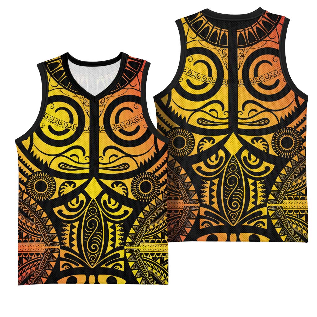 Marquesas Islands Basketball Jersey Marquesan Tattoo Yellow Gradient - Polynesian Pride