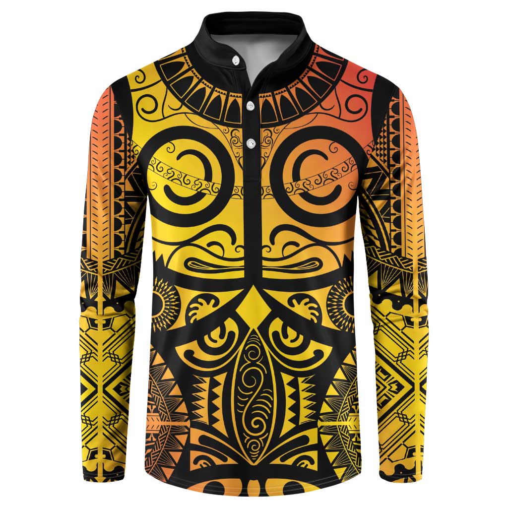 Marquesas Islands Button Sweatshirt Marquesan Tattoo Yellow Gradient - Polynesian Pride